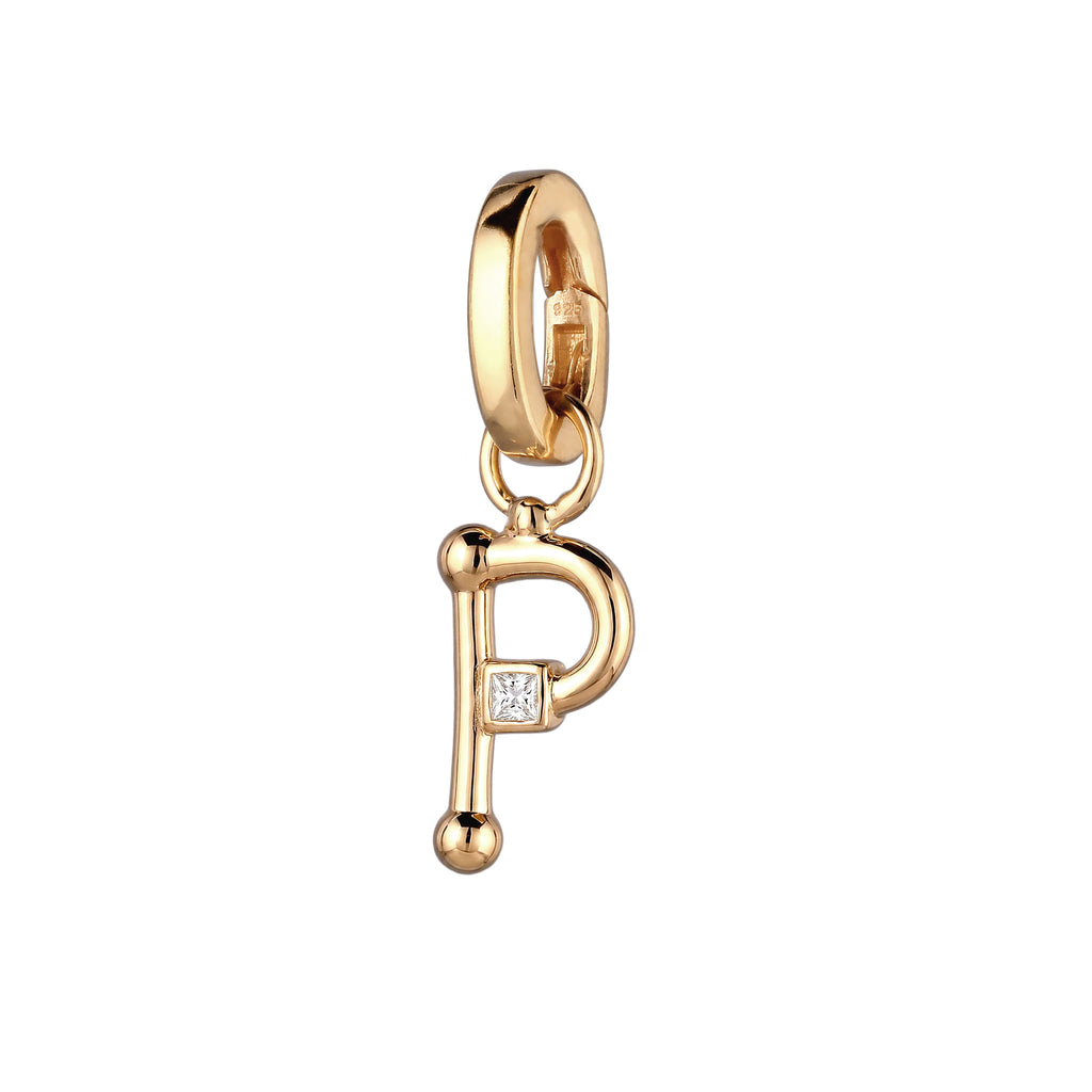 Gold - Elli | Charm mit Buchstabe P | Zirkonia | 925 Sterling Silber vergoldet