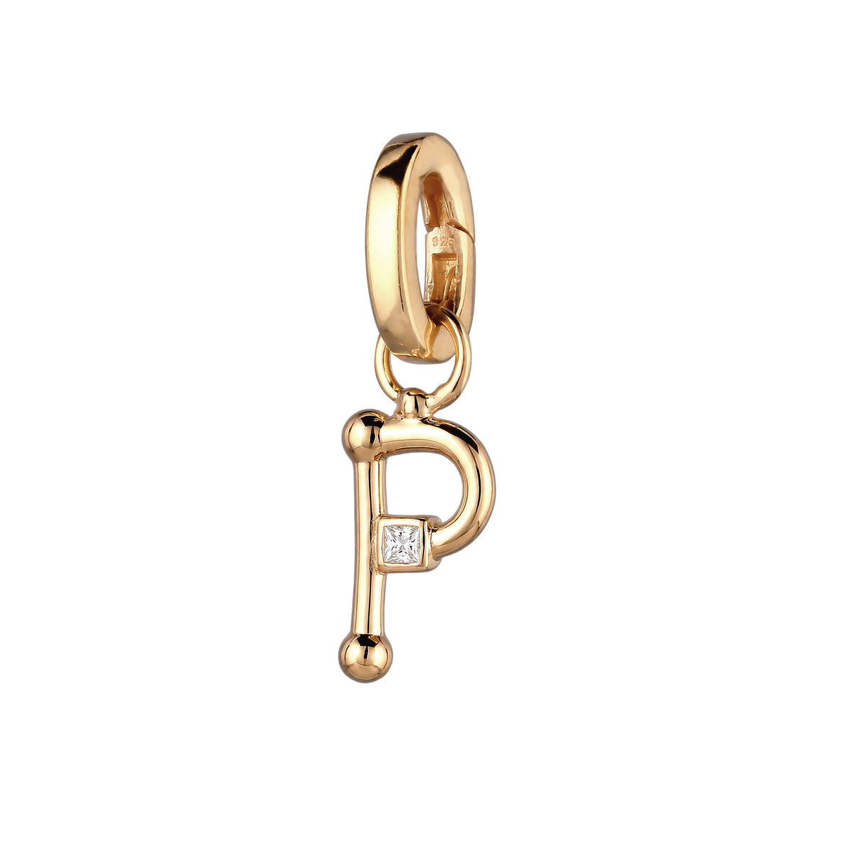Gold - Elli | Charm mit Buchstabe P | Zirkonia | 925 Sterling Silber vergoldet