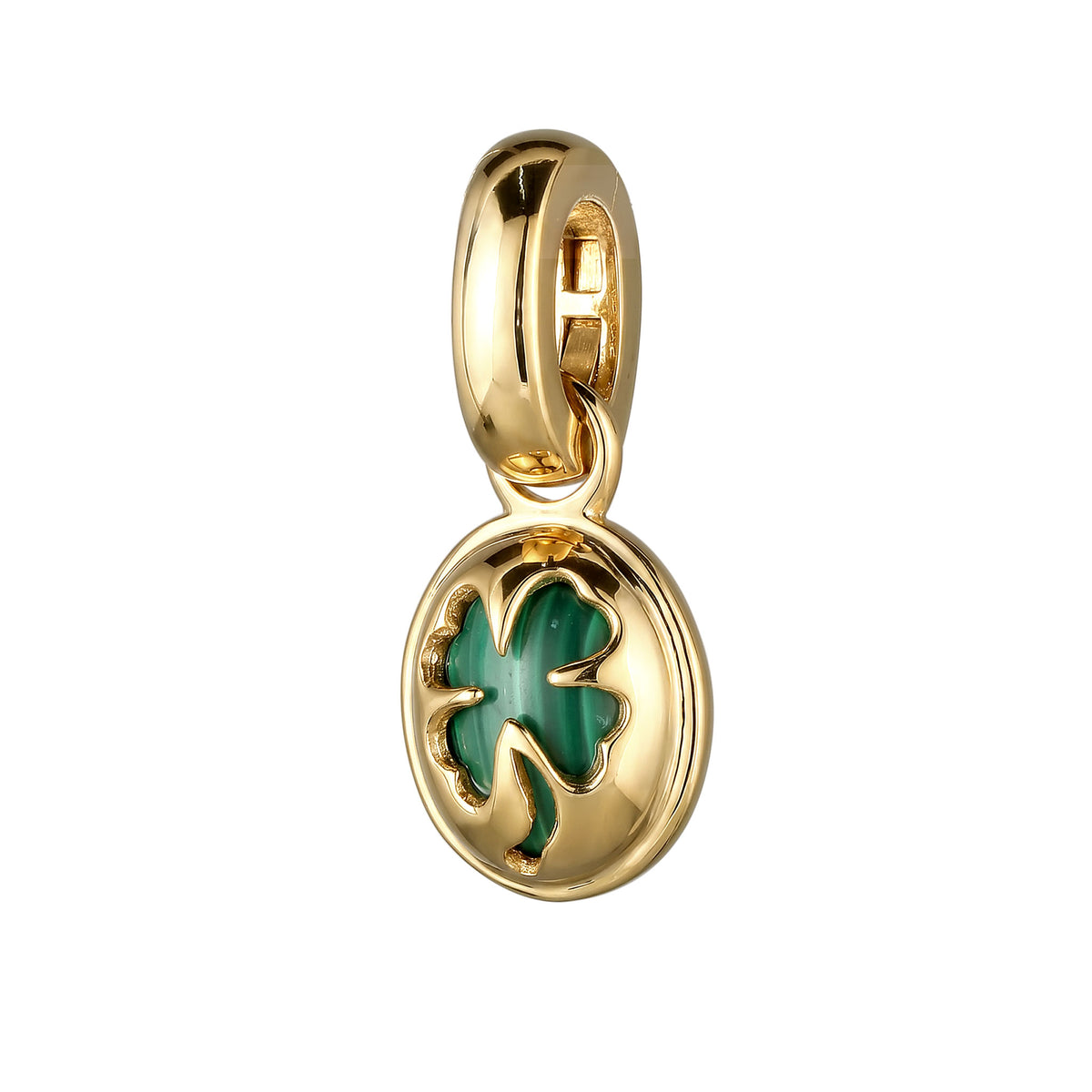 Gold - Elli | Charm Malachit | Kleeblatt Grün | 925 Sterling Silber vergoldet
