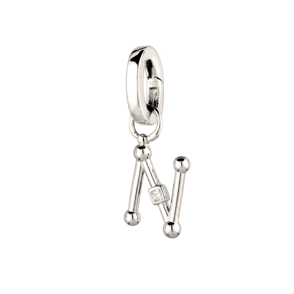 Silber - Elli | Charm Buchstabe N | Zirkonia | 925 Sterling Silber