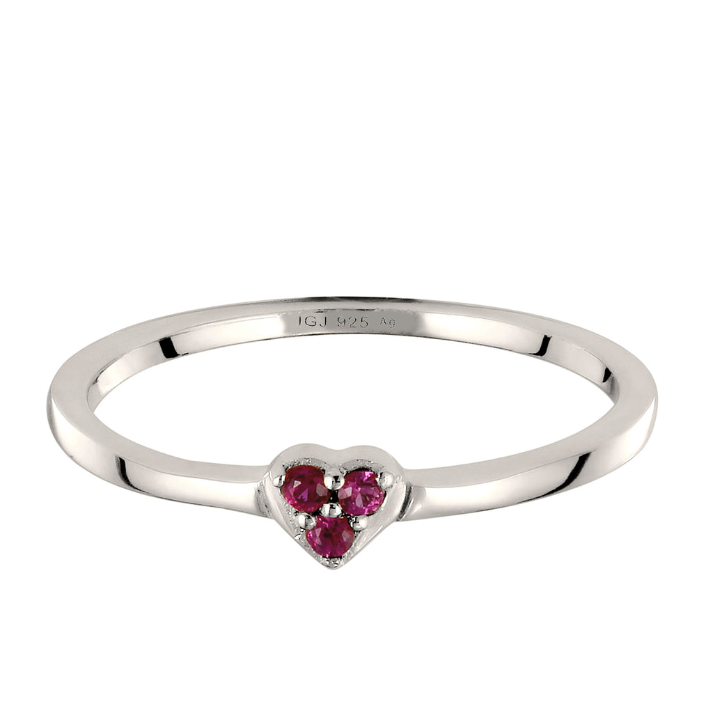 Silber - Elli | Ring Herz | Synthetischer Rubin (Pink) | 925 Sterling Silber