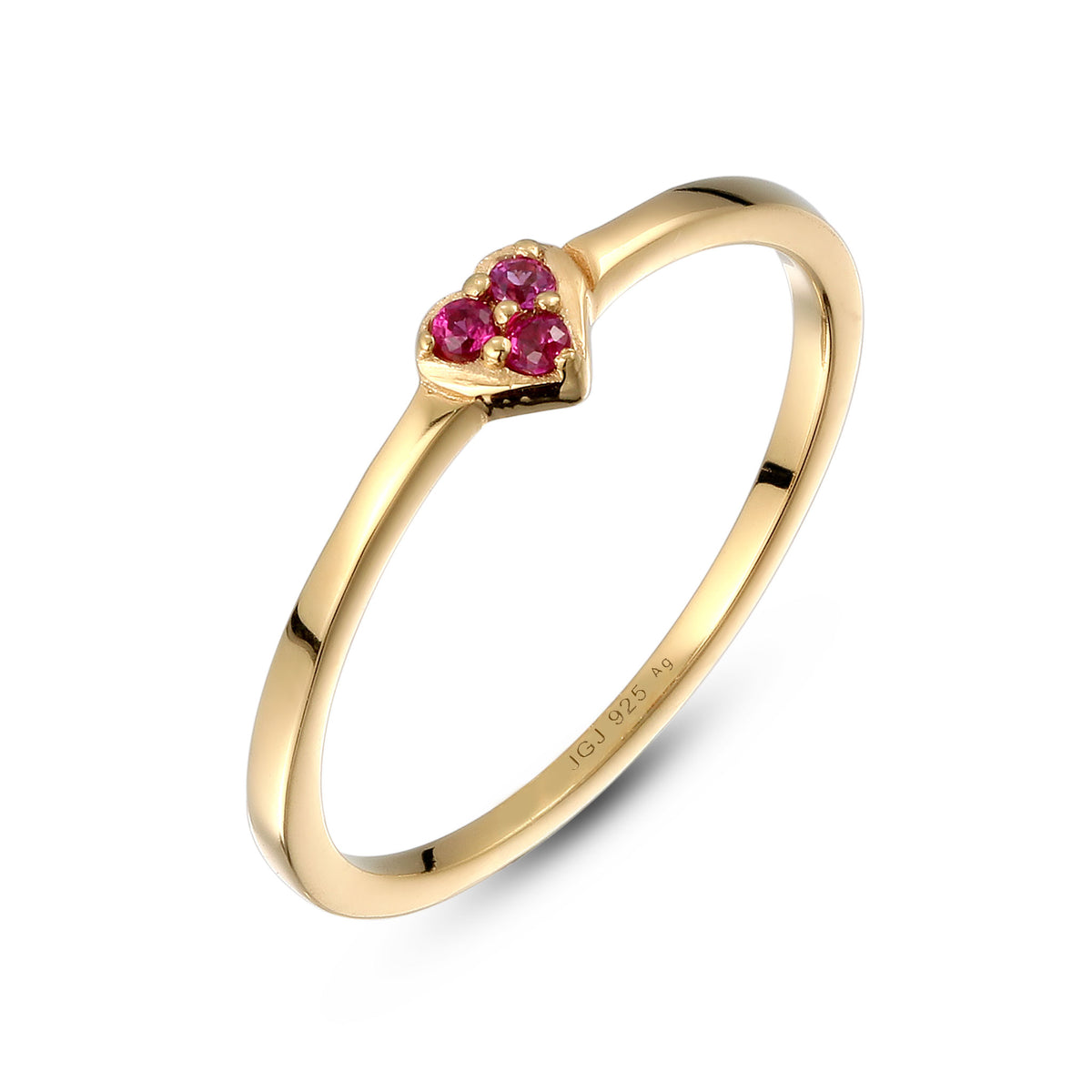 Gold - Elli | Ring Herz | Synthetischer Rubin (Pink) | 925 Sterling Silber vergoldet