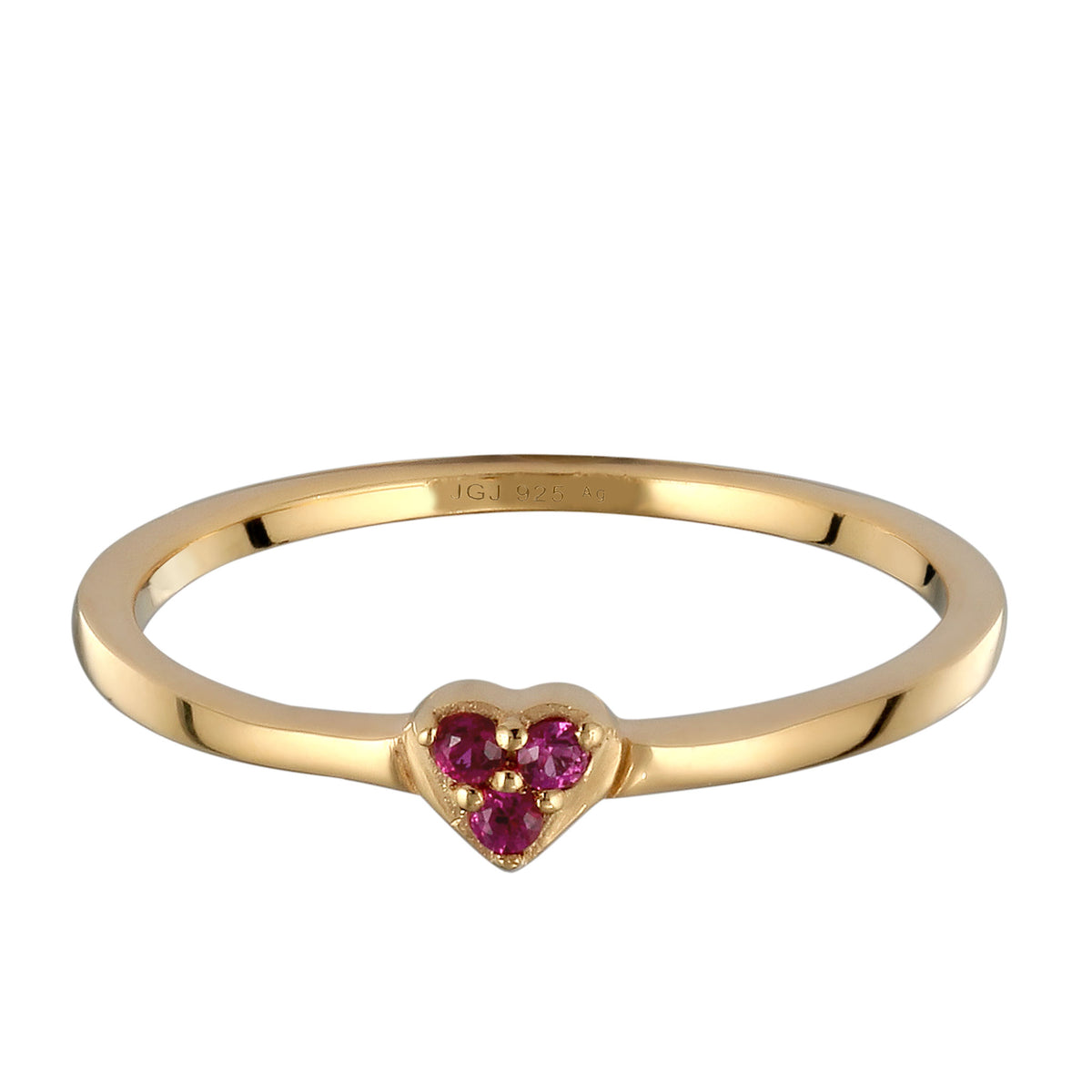 Gold - Elli | Ring Herz | Synthetischer Rubin (Pink) | 925 Sterling Silber vergoldet
