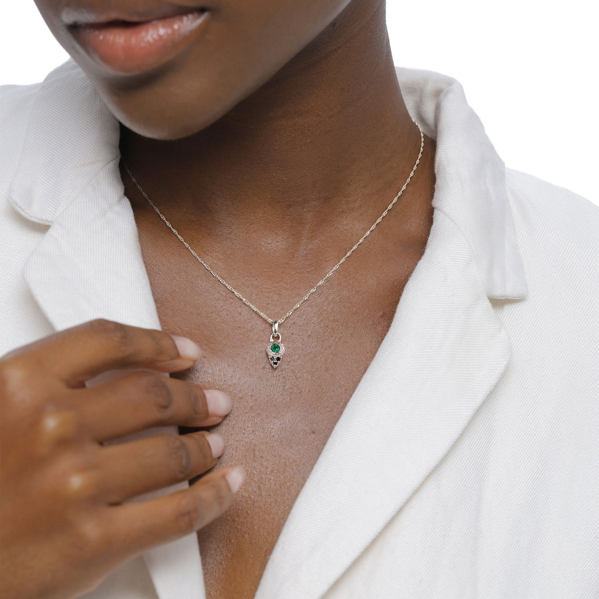 Silber - Elli | Halskette | Synthetischer Smaragd & Zirkonia | 925 Sterling Silber