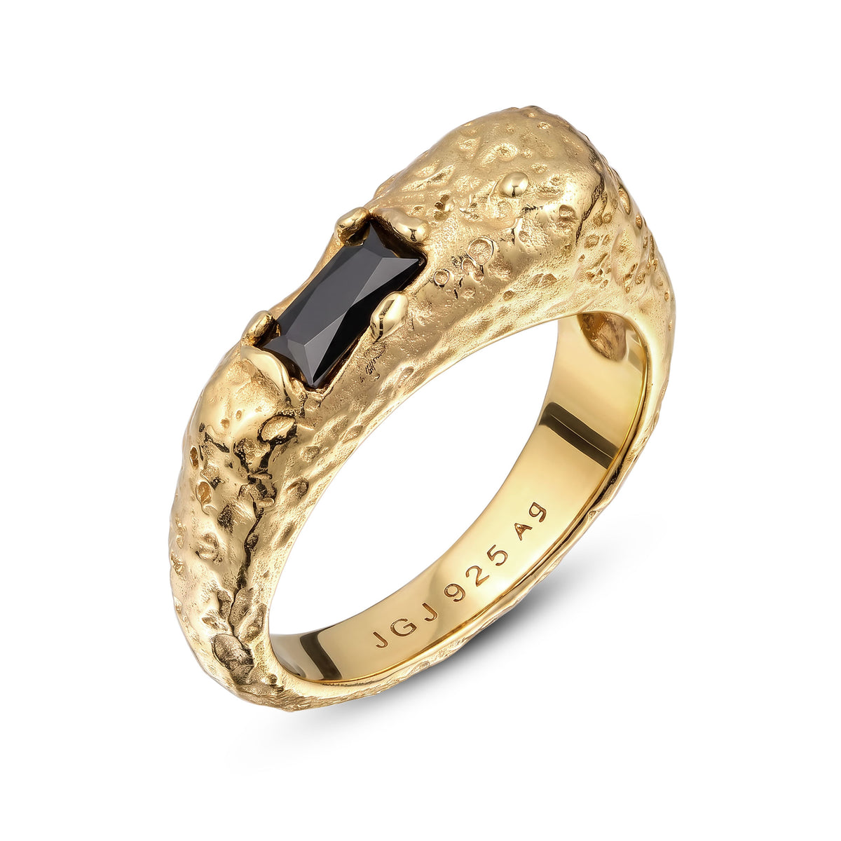 Gold - Elli | Ring Asymmetrie | Zirkonia (Schwarz) | 925 Sterling Silber vergoldet