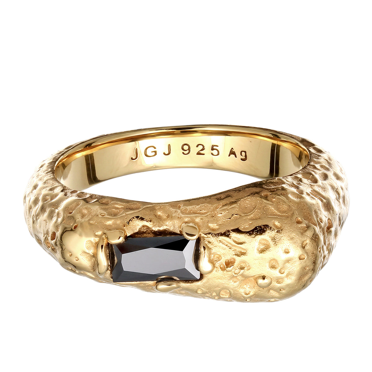 Gold - Elli | Ring Asymmetrie | Zirkonia (Schwarz) | 925 Sterling Silber vergoldet
