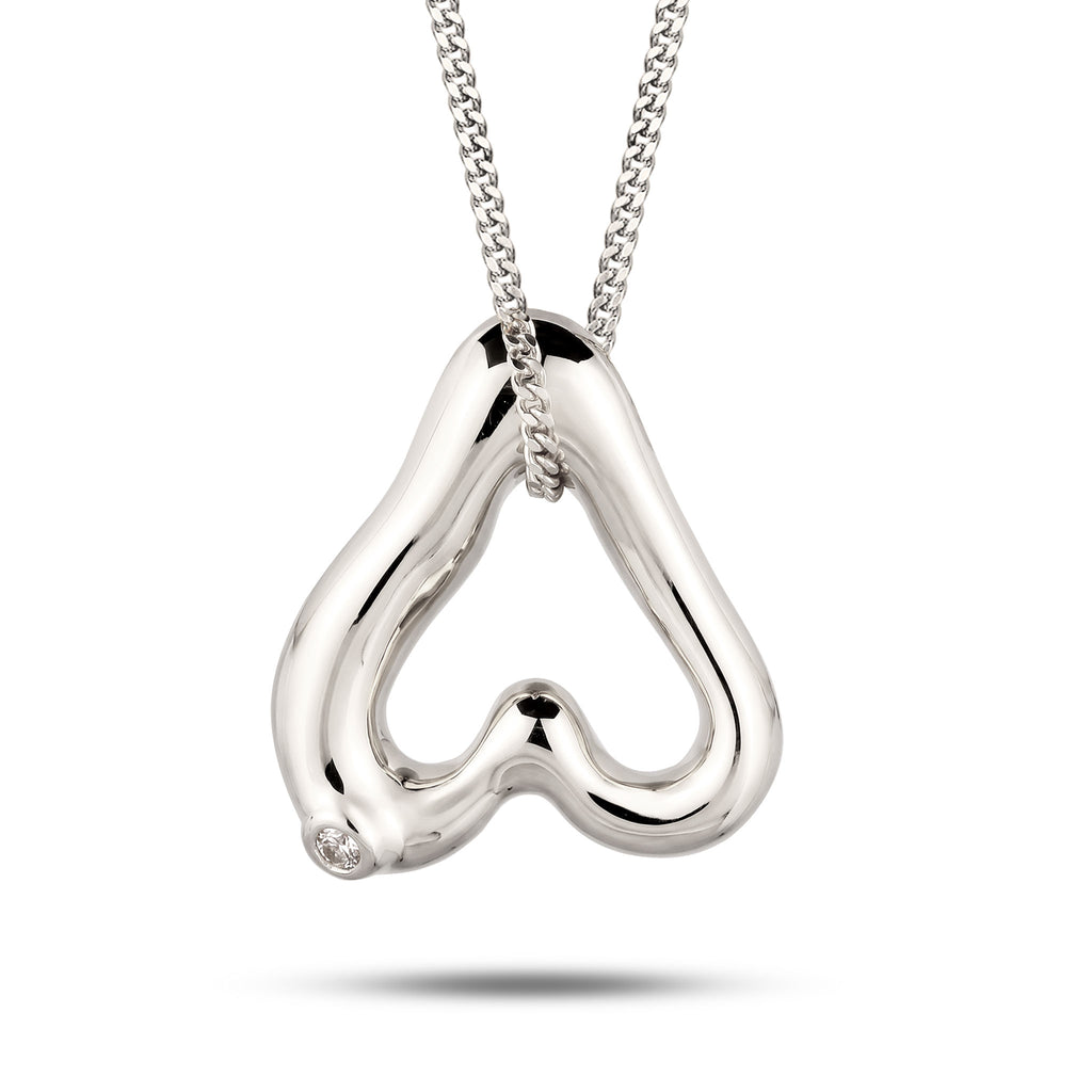 Silber - Elli | Halskette Cut Out Herz | Topas Weiß | 925 Sterling Silber