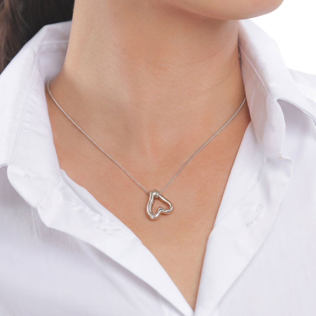 Silber - Elli | Halskette Cut Out Herz | Topas Weiß | 925 Sterling Silber