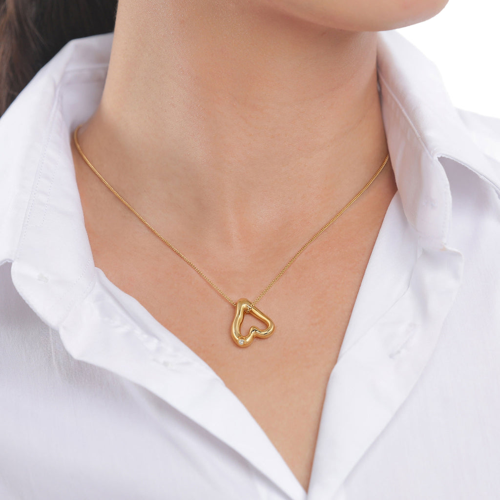Gold - Elli | Halskette Cut Out Herz | Topas Weiß | 925 Sterling Silber vergoldet