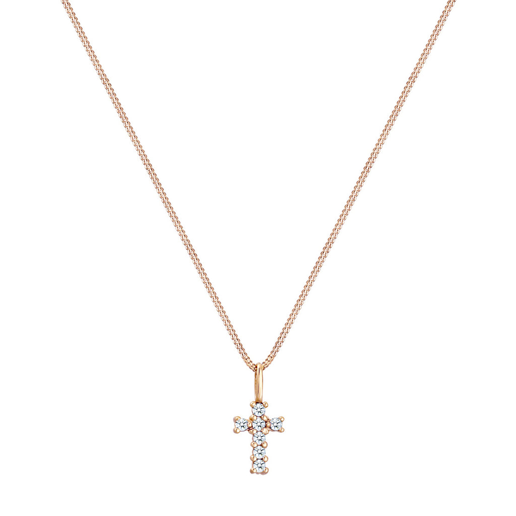 Gold - Elli DIAMONDS | Halskette Kreuz | Diamant (Weiß, 0.105 ct) | 585 Gelbgold