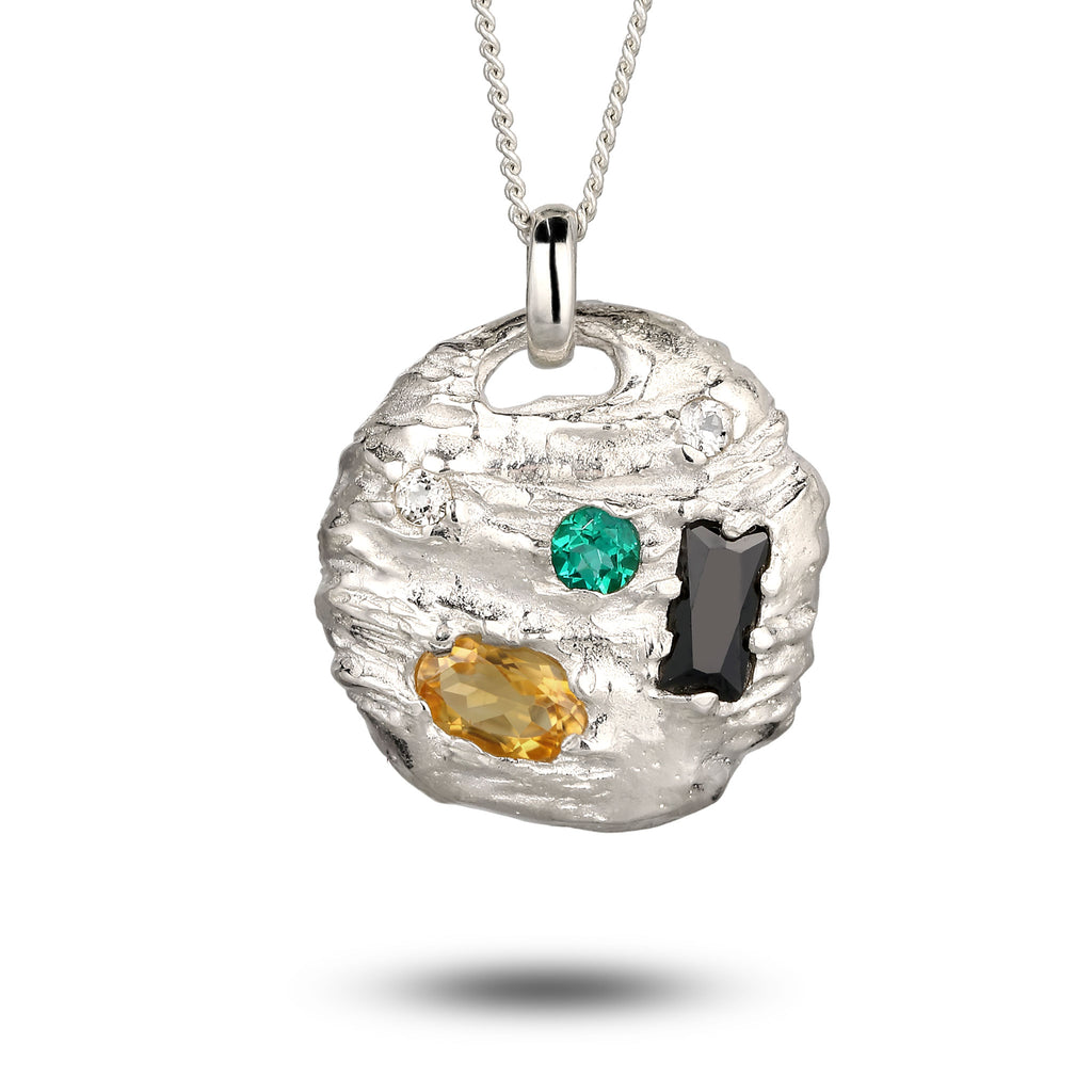 Silber - Elli | Halskette Organic | Citrin Topas Synthetischer Smaragd | 925 Sterling Silber