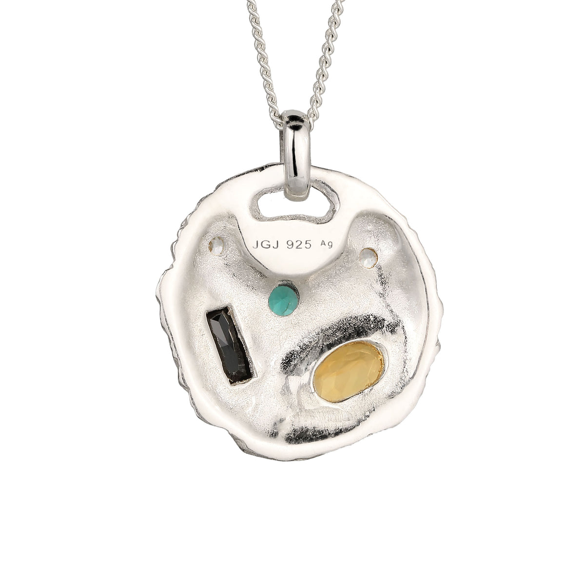 Silber - Elli | Halskette Organic | Citrin Topas Synthetischer Smaragd | 925 Sterling Silber