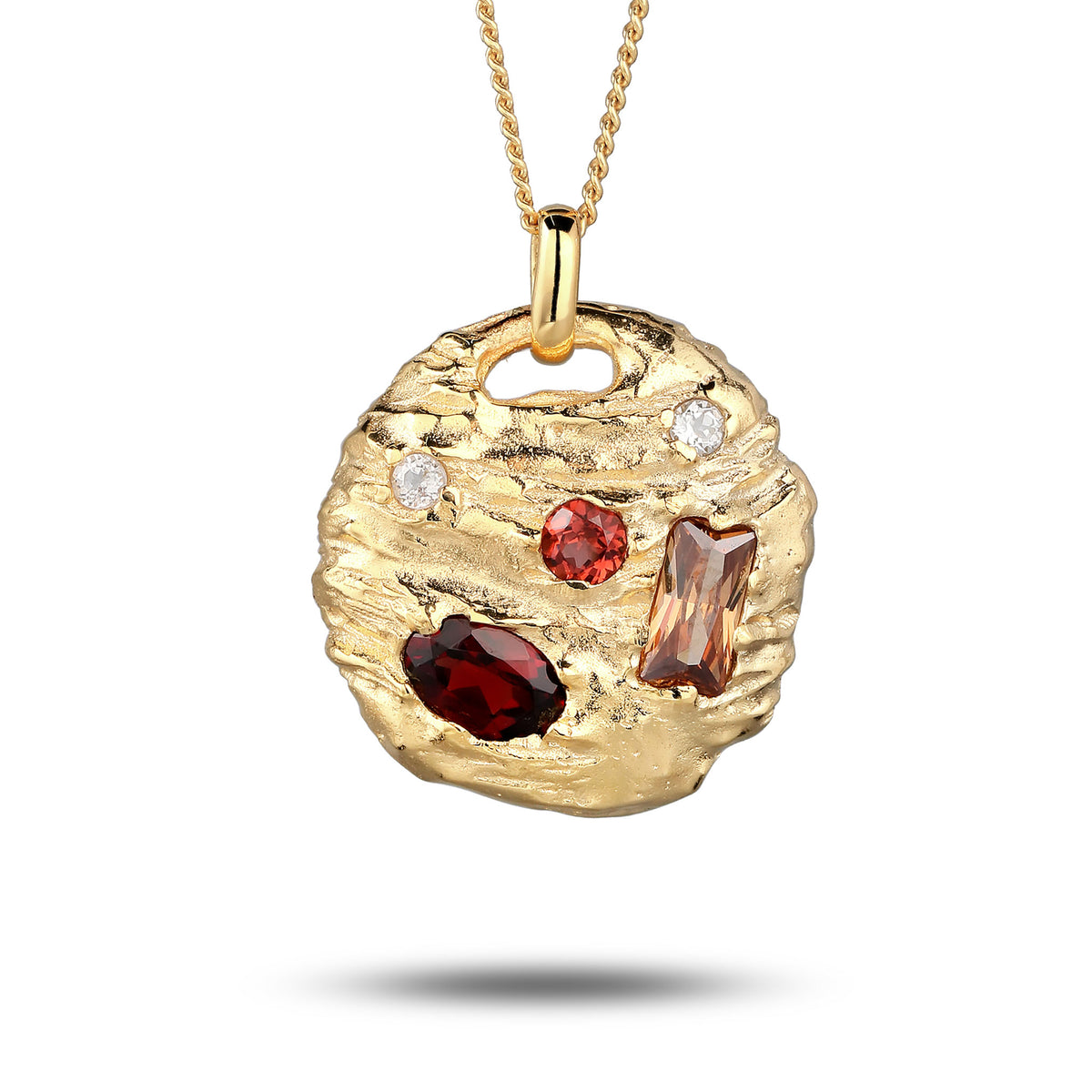 Gold - Elli | Halskette Organic Coin | Topas (Weiß), Granat (Rot) & Zirkonia (Braun) | 925 Sterling Silber vergoldet