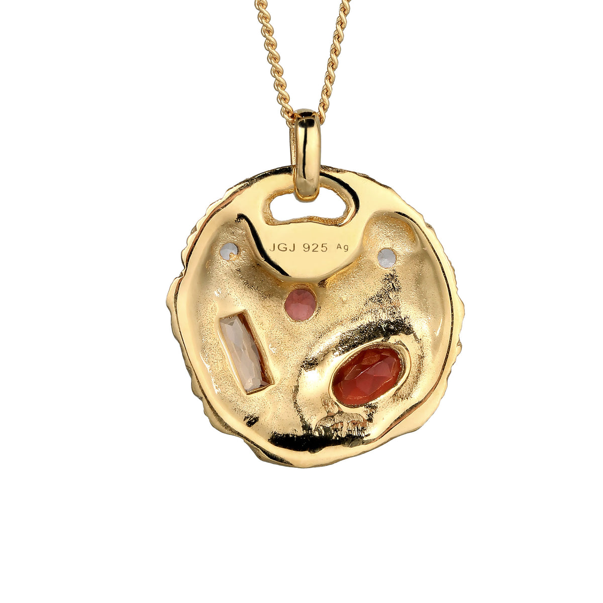 Gold - Elli | Halskette Organic Coin | Topas (Weiß), Granat (Rot) & Zirkonia (Braun) | 925 Sterling Silber vergoldet