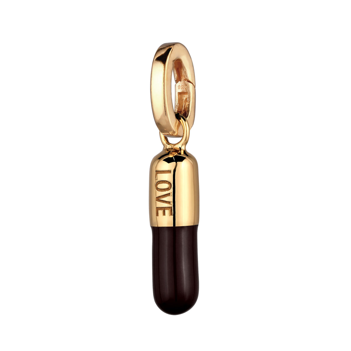 Gold - Elli | Charm Kapsel Love | Emaille (Schwarz) | 925 Sterling Silber vergoldet