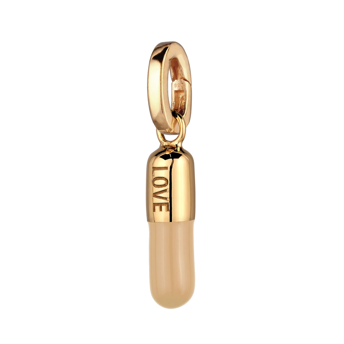 Gold - Elli | Charm Kapsel Love | Emaille (Beige) | 925 Sterling Silber vergoldet